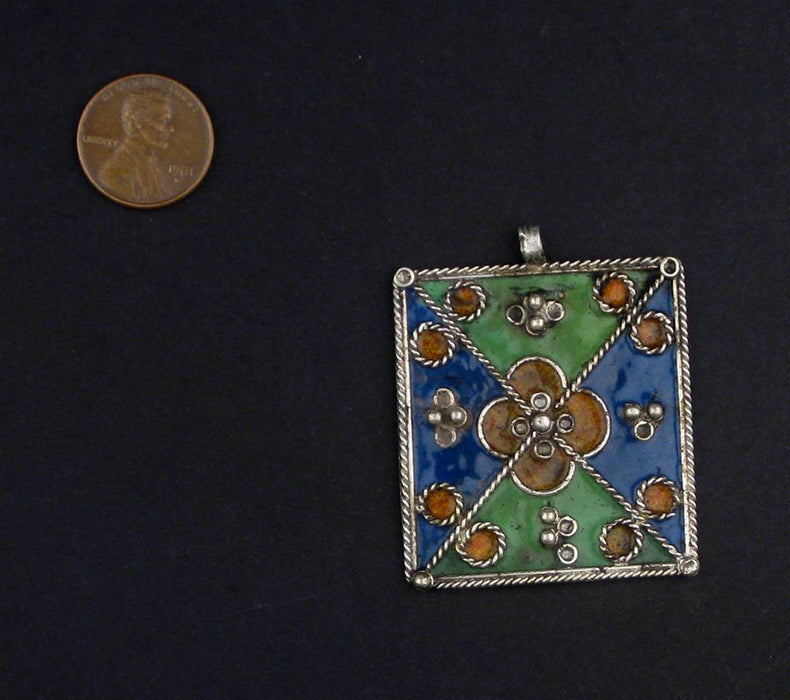 Multicolor Rectangular Enameled Berber Pendant - The Bead Chest
