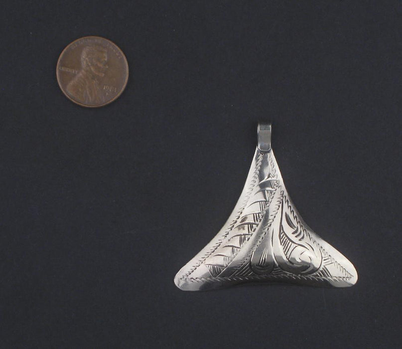 Engraved Silver Triangle Moroccan Pendant - The Bead Chest