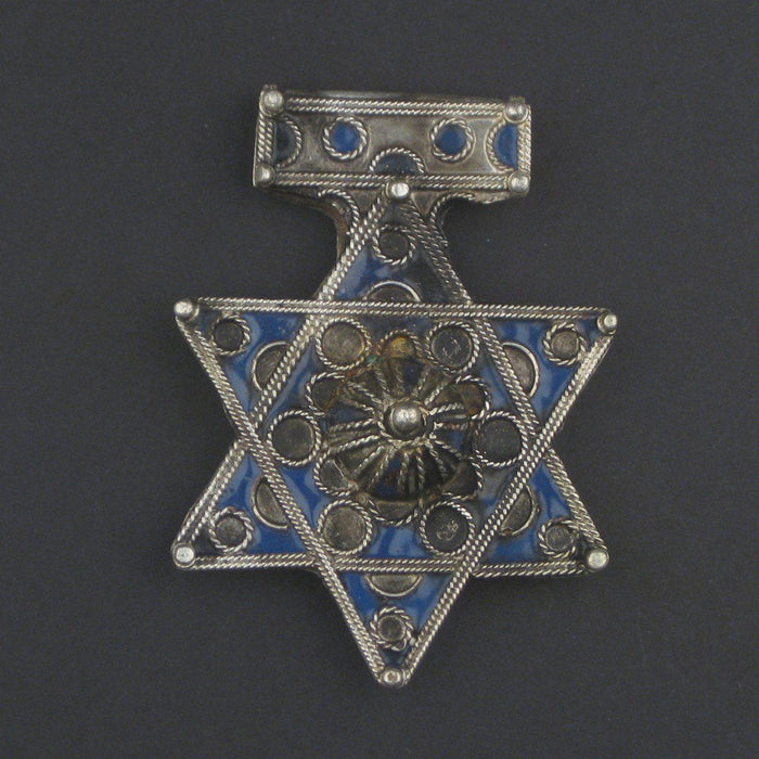 Rare Jewish Berber Enamel Pendant (85x60mm) - The Bead Chest