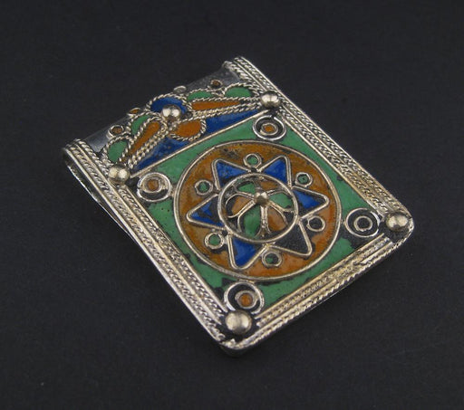 Enameled Rectangular Jewish Berber Pendant - The Bead Chest