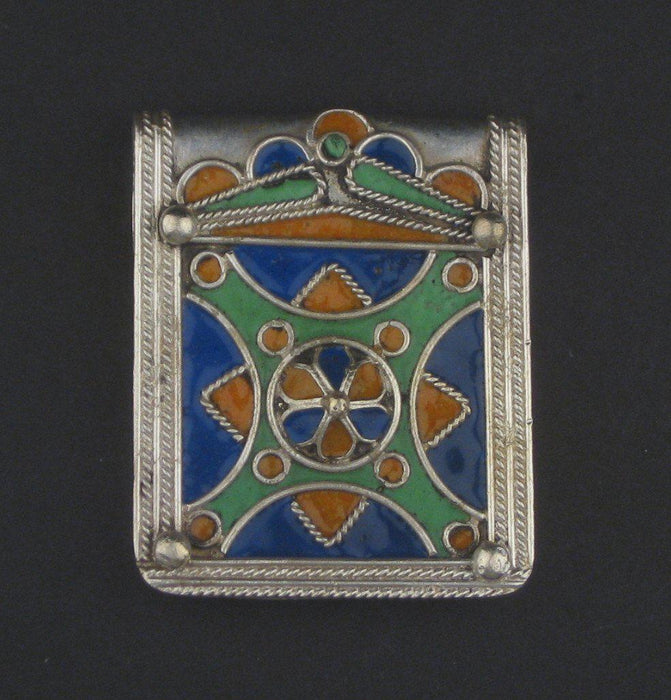 Enameled Diamond Rectangular Berber Pendant - The Bead Chest