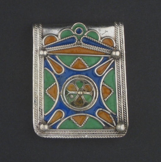 Enameled Blue Diamond Rectangular Berber Pendant - The Bead Chest