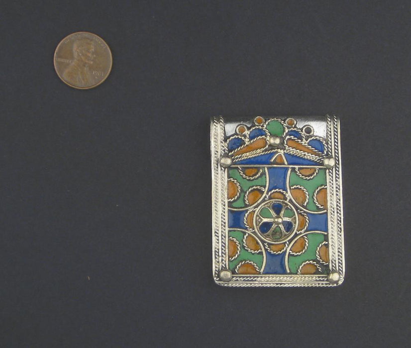 Enameled Cross Rectangular Berber Pendant - The Bead Chest