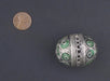 Green Artisanal Enamel-Inlaid Berber Bead Pendant - The Bead Chest