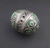 Green Artisanal Enamel-Inlaid Berber Bead Pendant