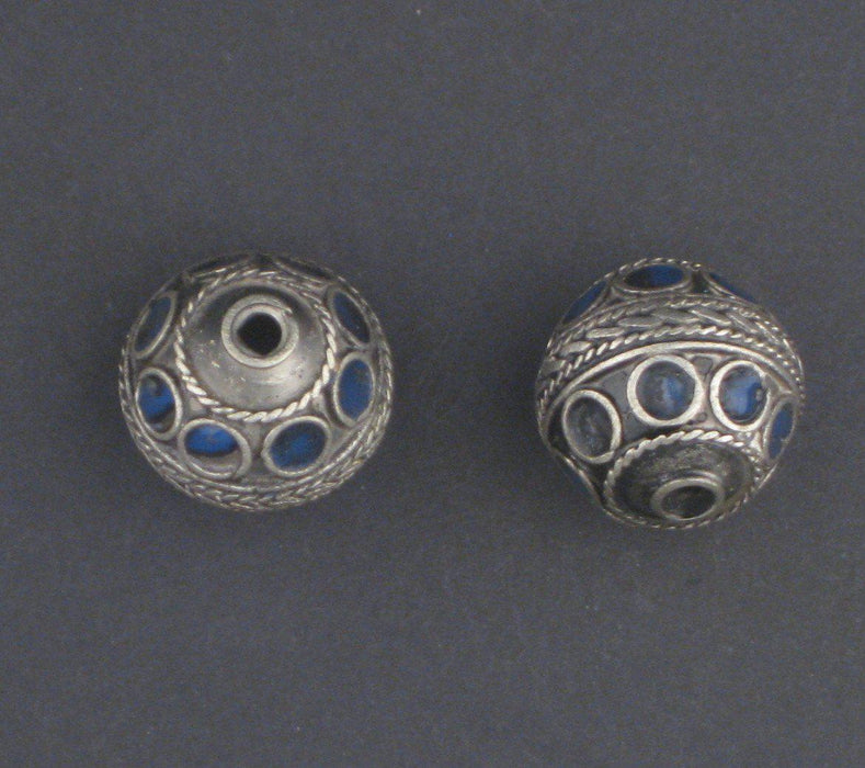 Blue Enamel Decorative Berber Beads (Set of 2) - The Bead Chest
