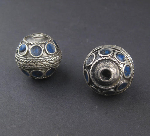 Blue Enamel Decorative Berber Beads (Set of 2) - The Bead Chest