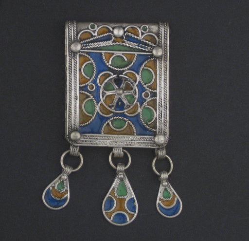 Multicolor Enameled Berber Pendant w/ Dangles - The Bead Chest