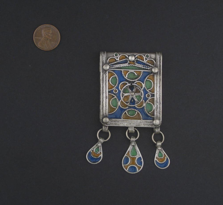 Multicolor Enameled Berber Pendant w/ Dangles - The Bead Chest
