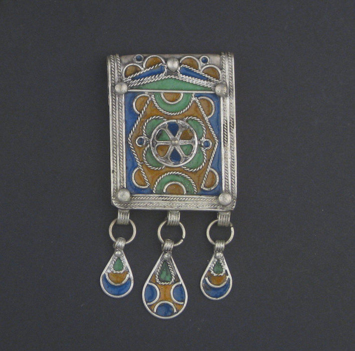 Ornate Enameled Berber Pendant w/ Dangles - The Bead Chest