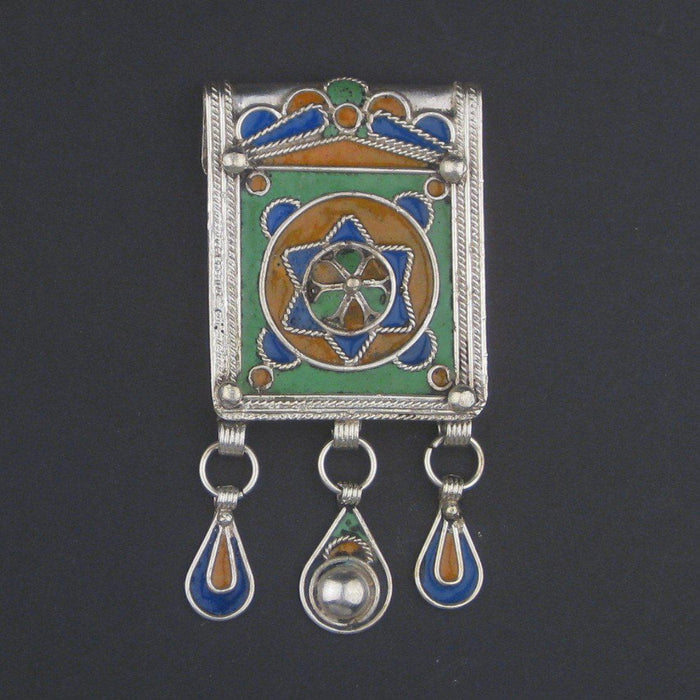 Enamel Star of David Jewish Berber Pendant w/ Dangles - The Bead Chest