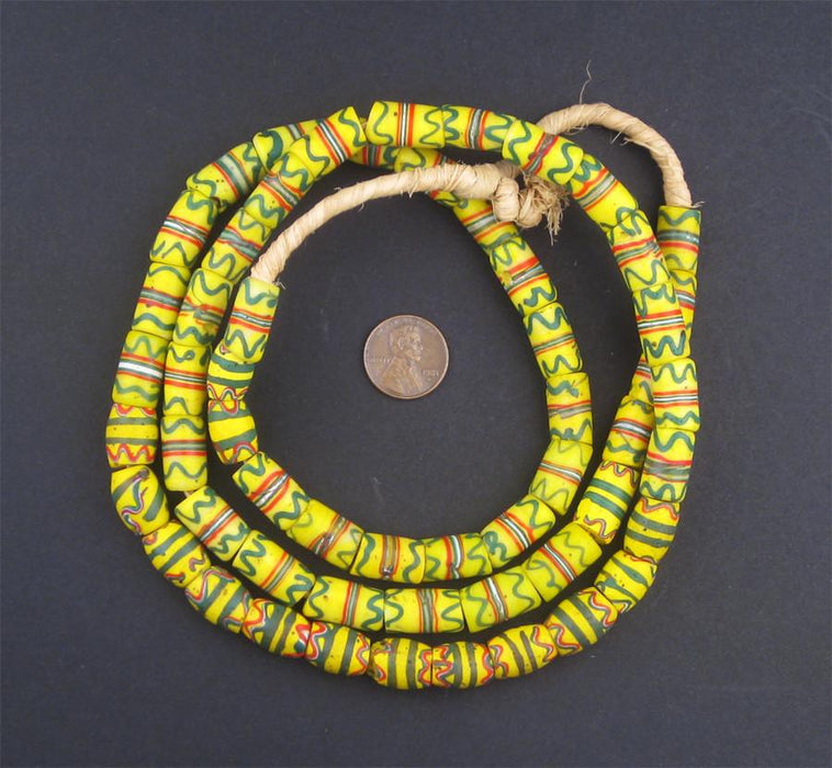 Old Fancy Multicolor Yellow Venetian Trade Beads - The Bead Chest