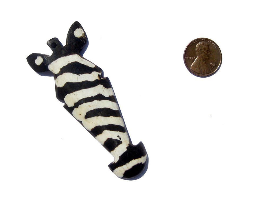 Zebra Head Batik Bone Pendant - The Bead Chest