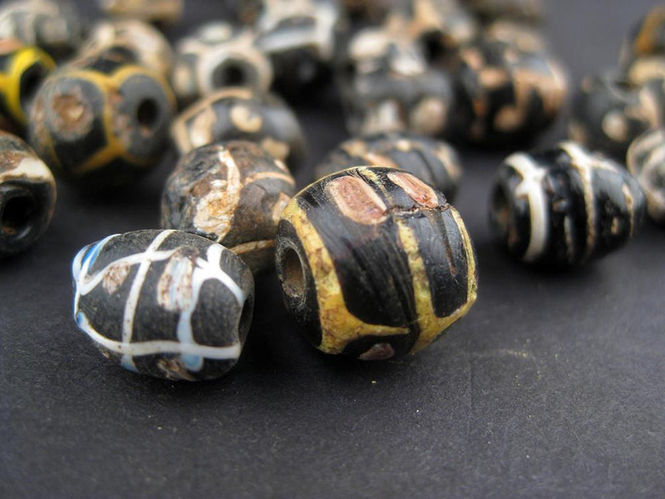 Antique Black White Stripe Venetian Good Beads - The Bead Chest