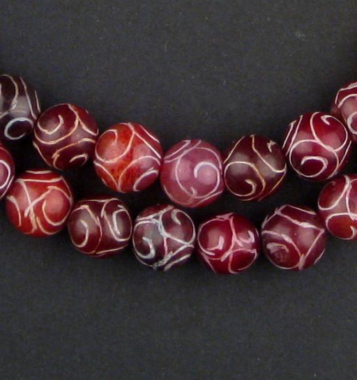 Translucent Red Patterned Stone Beads (9mm)