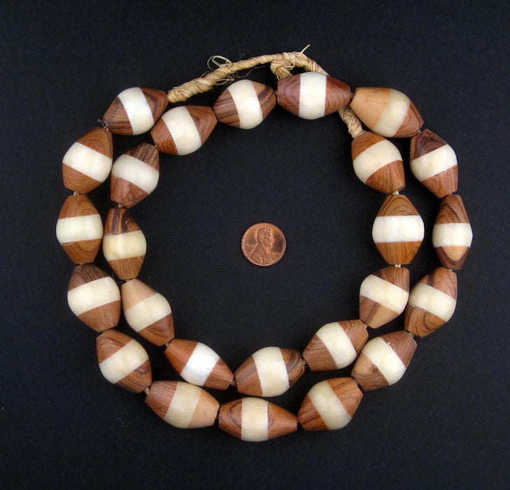 Inlaid Ebony and Bone Tanzanian Bicone Beads - The Bead Chest