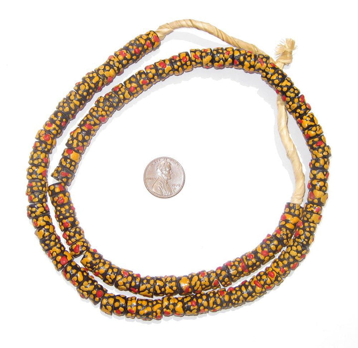 Fancy Orange Spotted Krobo Powder Glass Beads - The Bead Chest