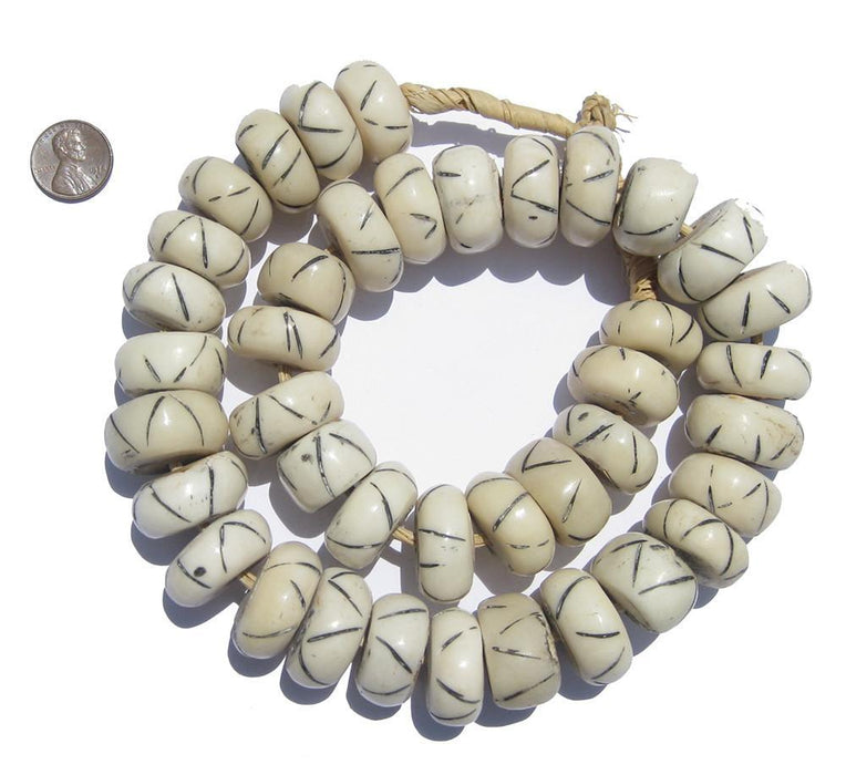 Criss Cross Design White Bone Beads (Large) - The Bead Chest