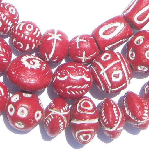 Crimson Red Patterned Terracotta Beads - The Bead Chest
