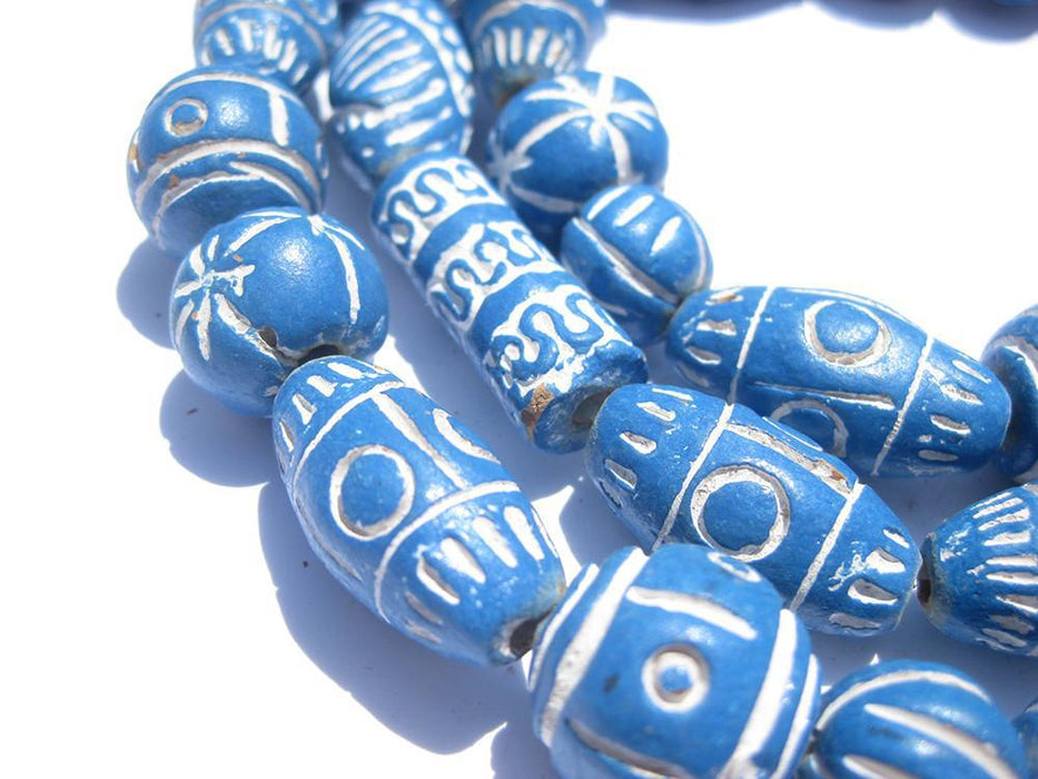 Sky Blue Patterned Terracotta Beads - The Bead Chest