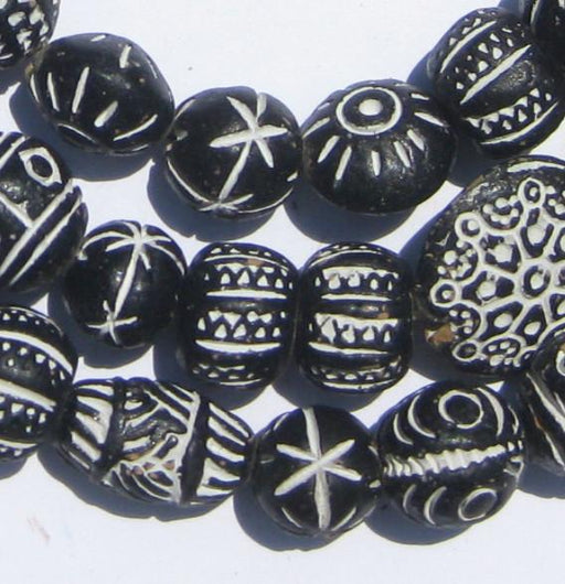 Traditional Black Patterned Terracotta Beads - The Bead Chest