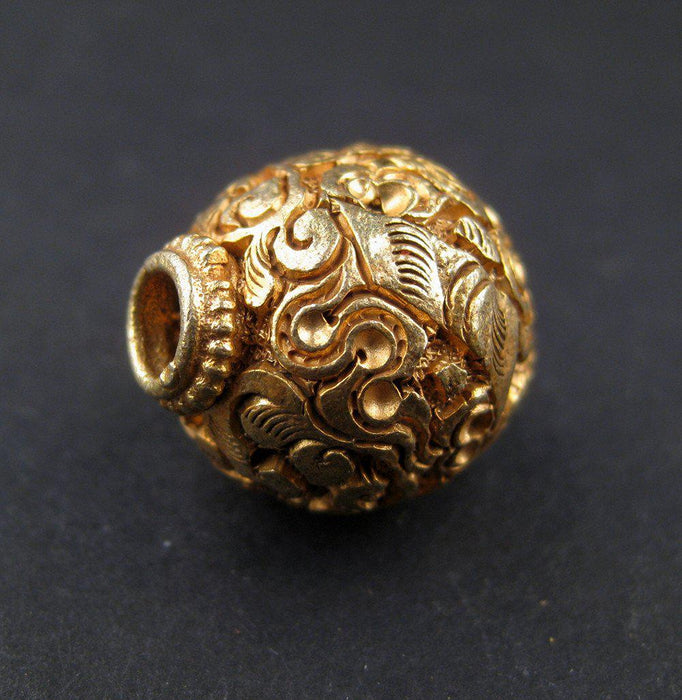 Ornate 22K Gold-Plated Brass Floral Bead (20x17mm) - The Bead Chest
