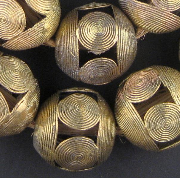 Extra Large Ghana Brass Filigree Globe Beads (40mm) - The Bead Chest