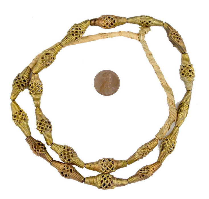Flat Bicone Woven Brass Filigree Beads (25x11mm) - The Bead Chest
