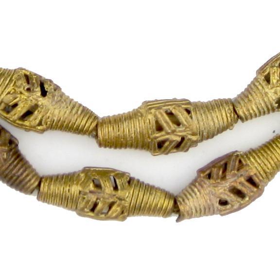 Flat Bicone Brass Leaf Filigree Beads (25x11mm) - The Bead Chest