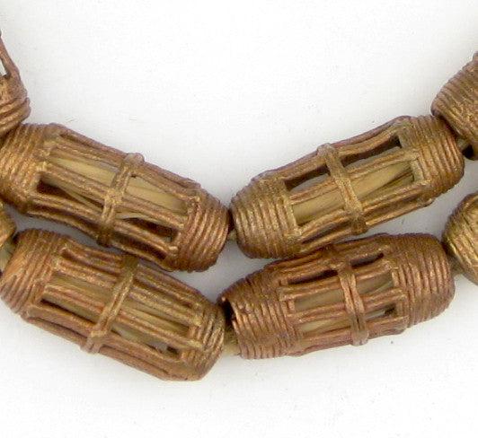 Striped Cylinder Ghana Brass Filigree Beads - The Bead Chest