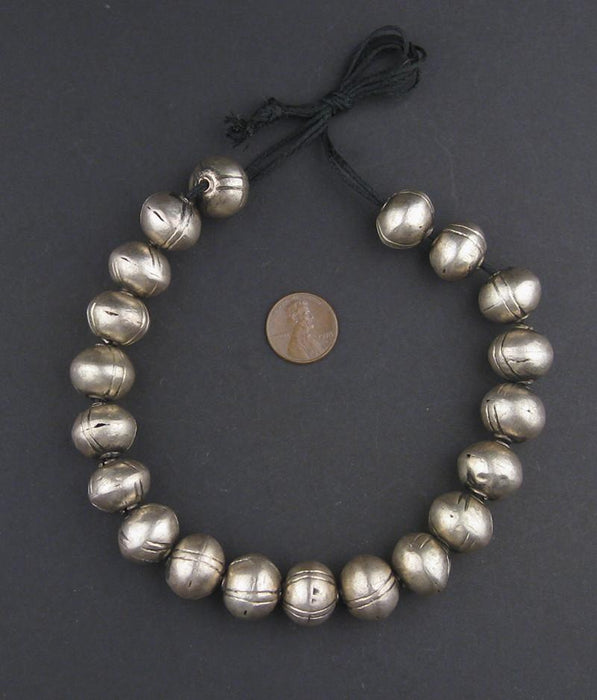 Large Ethiopian Patterned White Metal Bicone Beads (14x16mm) - The Bead Chest