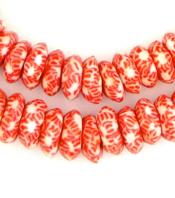 Ghana Candy Cane Rondelle Powder Glass Beads (14mm) - The Bead Chest