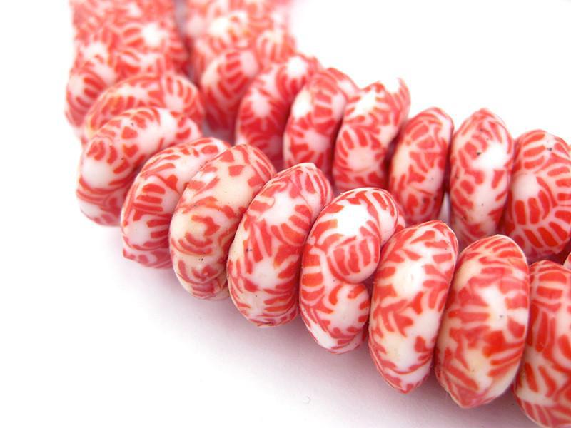 Ghana Candy Cane Rondelle Powder Glass Beads (14mm) - The Bead Chest