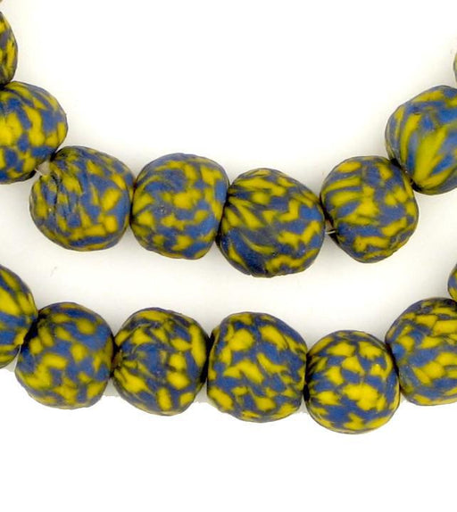 Blue & Yellow Fused Recycled Glass Beads (14mm) - The Bead Chest