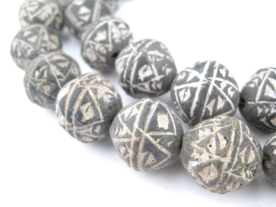 Black Terracotta Mali Clay Bicone Beads (16mm) - The Bead Chest