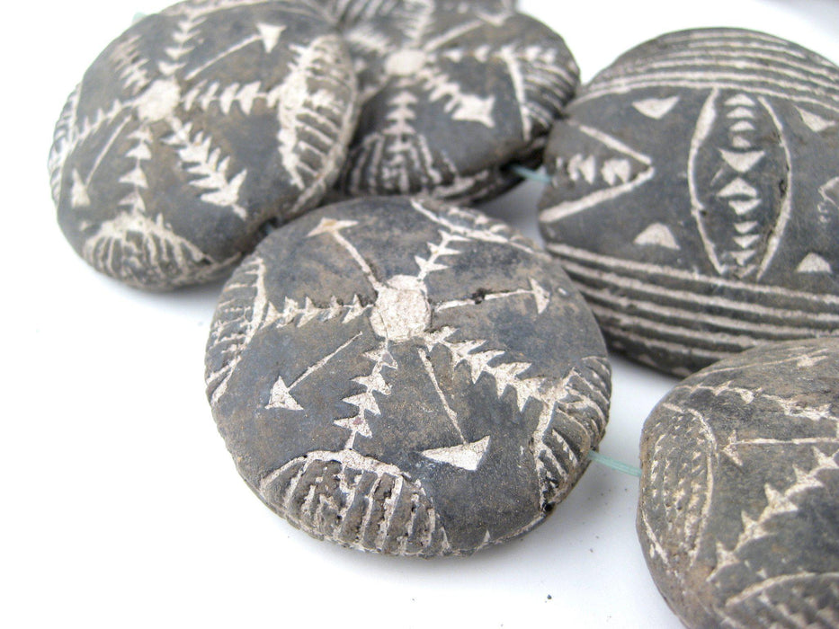 Black Terracotta Mali Clay Medallions (17x42mm) - The Bead Chest