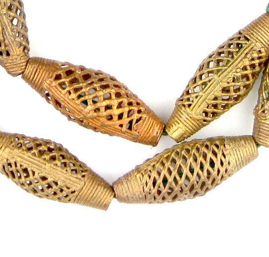 Basket Design Oblong Brass Filigree Beads (45x16mm) - The Bead Chest