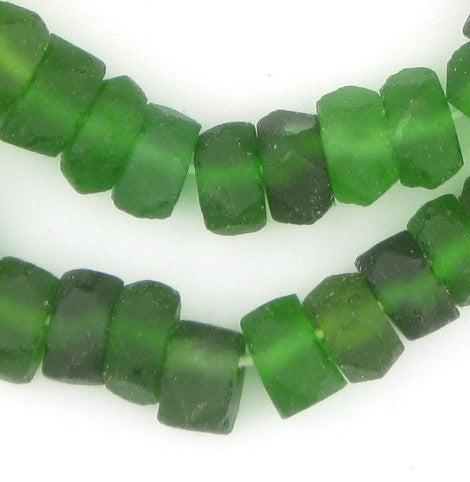 Green Faceted Recycled Java Sea Glass Beads - The Bead Chest