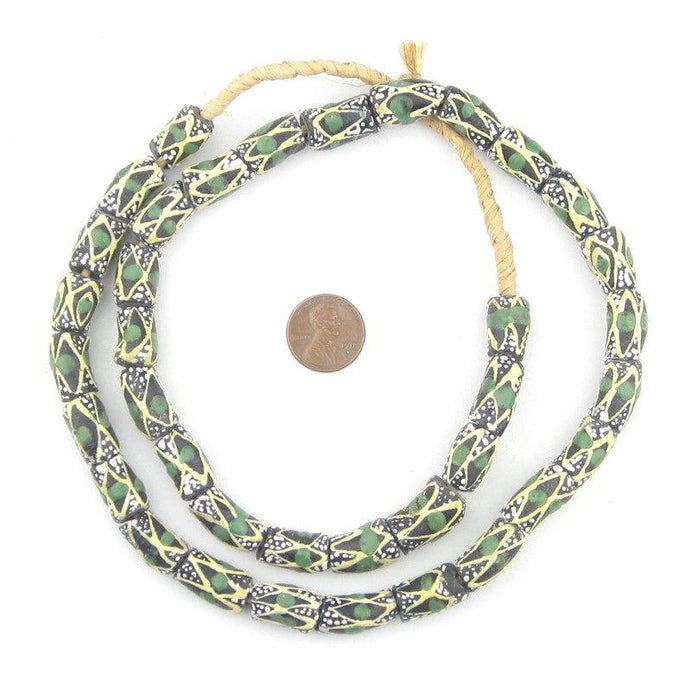 Green Spot Geometric Krobo Beads - The Bead Chest