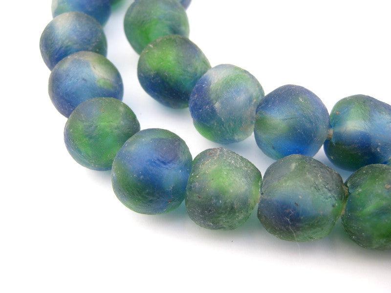 Light Blue Green Swirl Recycled Glass Beads (18mm) - The Bead Chest