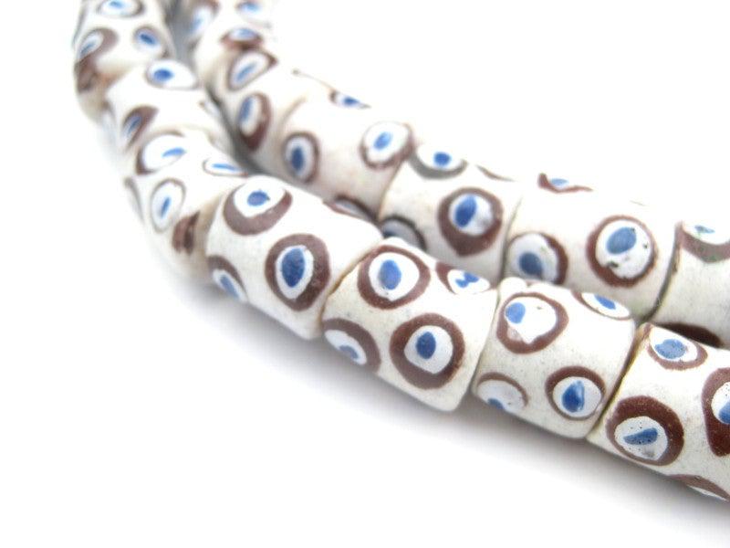 Blue / Brown Evil Eye Krobo Powder Glass Beads - The Bead Chest