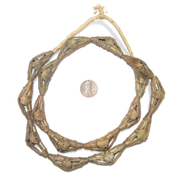 Striated Sun Brass Filigree Elbow Beads (42x15mm) - The Bead Chest
