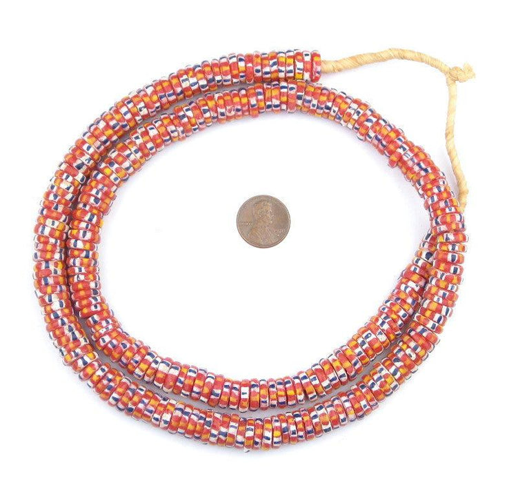 Red Chevron Style Aja Krobo Powder Glass Beads (15mm) - The Bead Chest