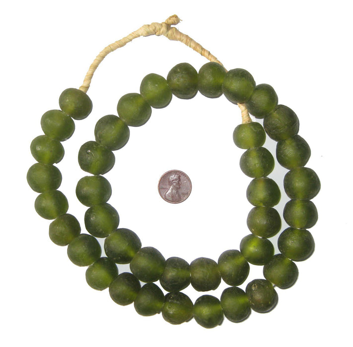 Olive Green Recycled Glass Beads (18mm) - The Bead Chest