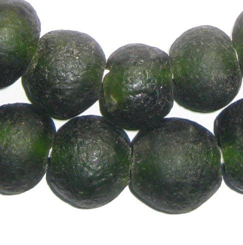 Forest Green Recycled Glass Beads (18mm) - The Bead Chest