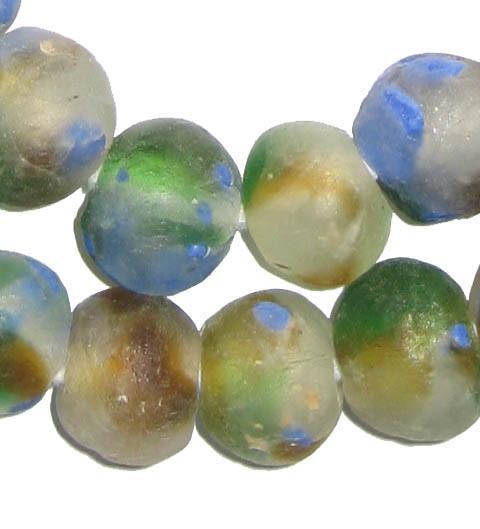 Blue Green Brown Swirl Recycled Glass Beads (18mm) - The Bead Chest
