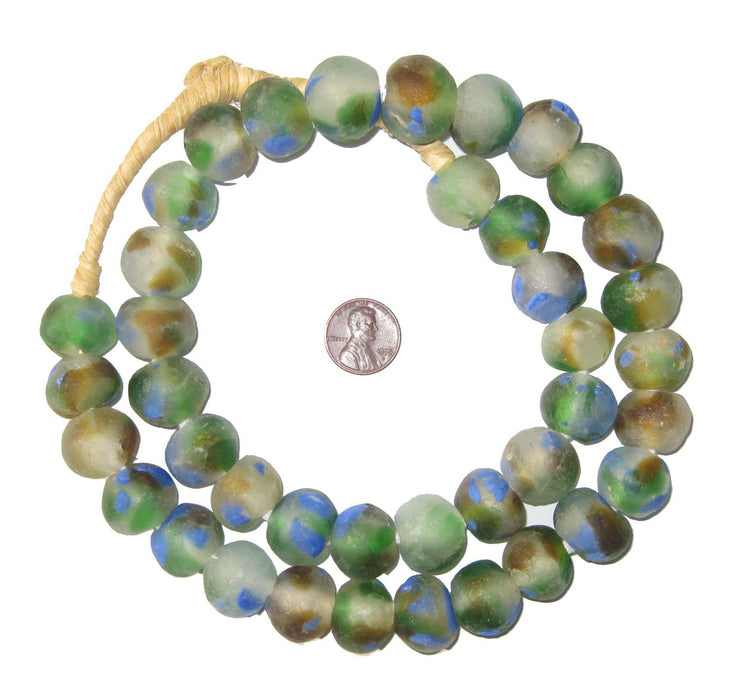 Blue Green Brown Swirl Recycled Glass Beads (18mm) - The Bead Chest
