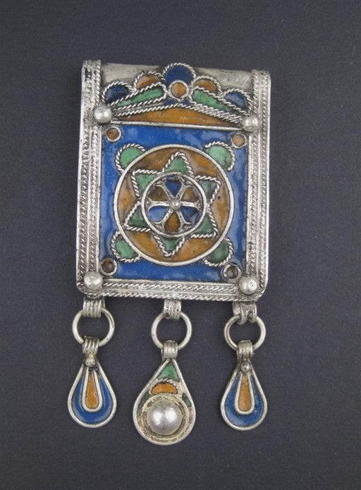Fancy Enameled Jewish Berber Pendant w/ Dangles - The Bead Chest