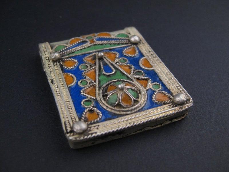 Fancy Enameled Rectangular Berber Pendant - The Bead Chest