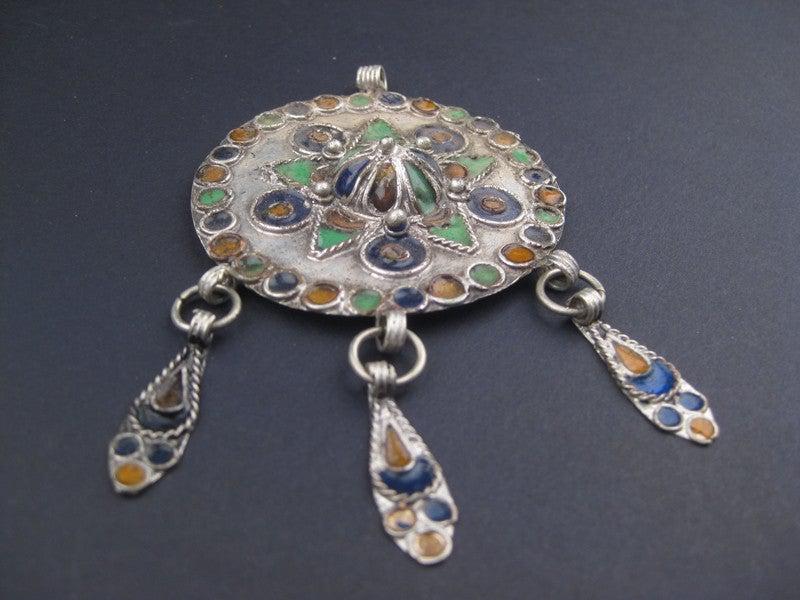 Artisanal Enameled Round Berber Pendant - The Bead Chest